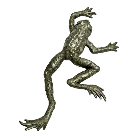 Vintage JJ Jonette 80's Signed Pewter Frog Brooch- Retro Amphibian Jewelry Pin - Picture 9 of 10